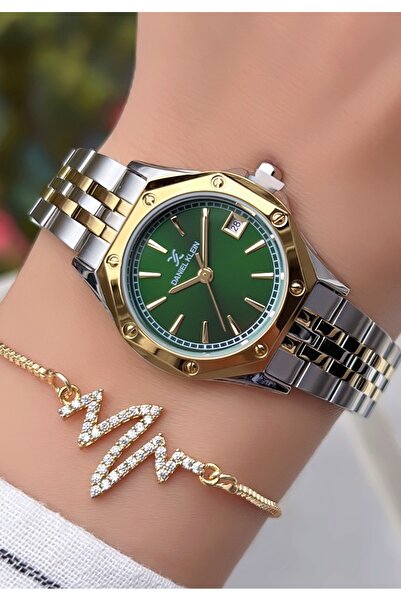 Daniel Klein 30mm Case - Women's Wristwatch - Green Dial Gold Color - Bracele...