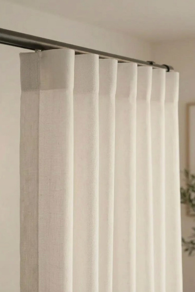 Leo Boutique Curtain Ekru Renk Keten Tül Perde S Pile Kornişe Hazır Özel Ölçü