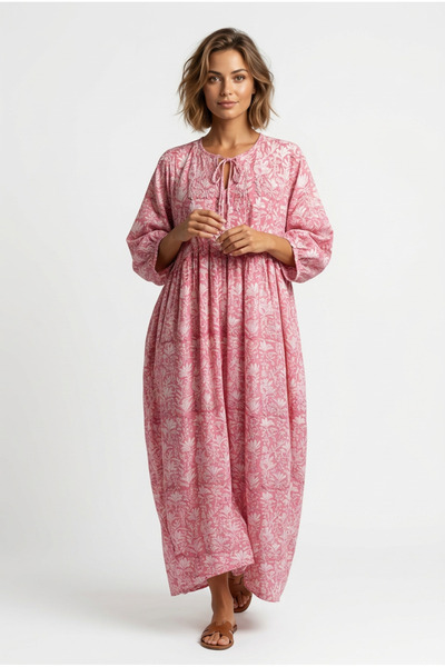 OEM Rochie maxi oversize din bumbac imprimat manual, roz, marime XL