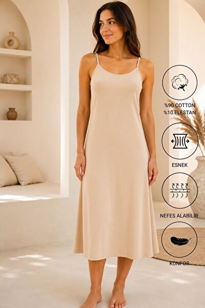 Altınay Kadın Düz İp Askılı Kombinezon - %90 Cotton