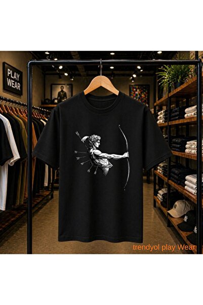 playwear Arrow Bow Printed 100% Cotton Oversize Loose Regular Fit Crew Neck T...