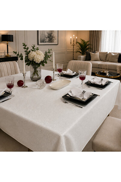 Meral Kurşun Collection Silvery Seamless White Tablecloth | Stain Resistant 1...
