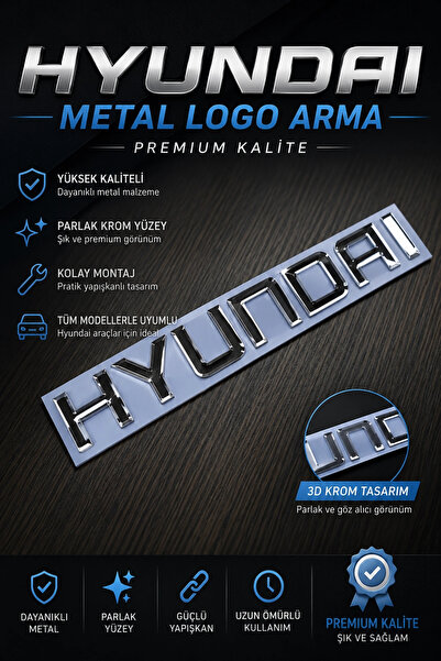 şimika tuning tuningmarketim Hyundai Chrome Metal Trunk Emblem – Shiny 3D Logo