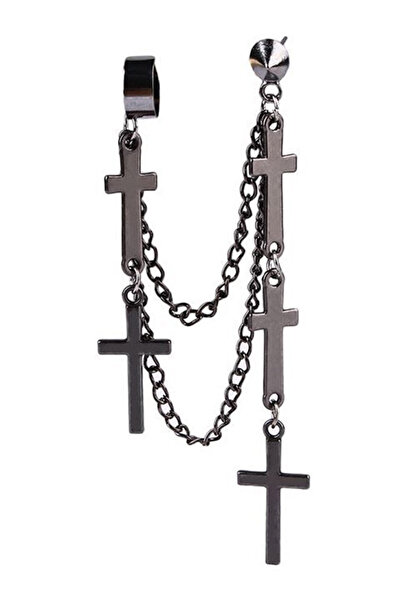 VeeShop Cercel tip ear cuff, model cu doua lanturi si cinci cruci mici