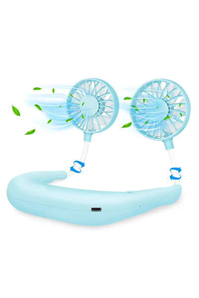 choice2 Blue Neck Fan Portable Fan Hand Free Mini USB Rechargeable Neck Fan C...