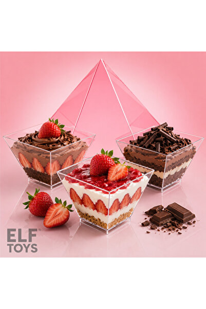 ELF TOYS Tatlı kasesi 50 adet 200 cc kübik piramit kase magnolya, puding,meze,salata sunum kabı