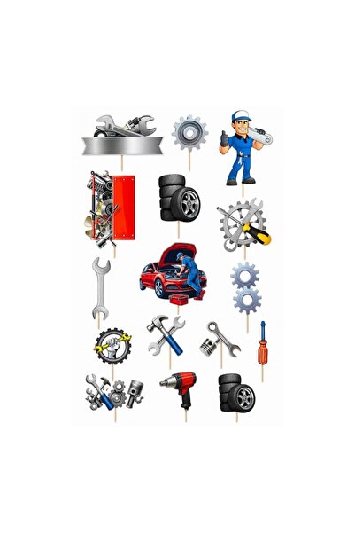 DecoParty Set de decorațiuni pentru tort – Tematică Mecanic Auto, 16 piese, C...
