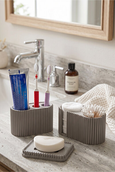 BKShape Perla 3 Piece Bathroom Set Toothbrush Holder Makeup Cotton Swab Stand...