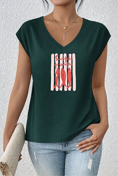 Deocept Women's Mix Printed V-Neck Sleeveless Regular Fit Comfortable T-Shirt