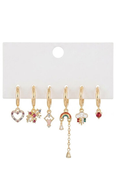 Jaida Moda Gold 6-Piece Multiple Earrings Set with Rainbow Figures and Zircon...