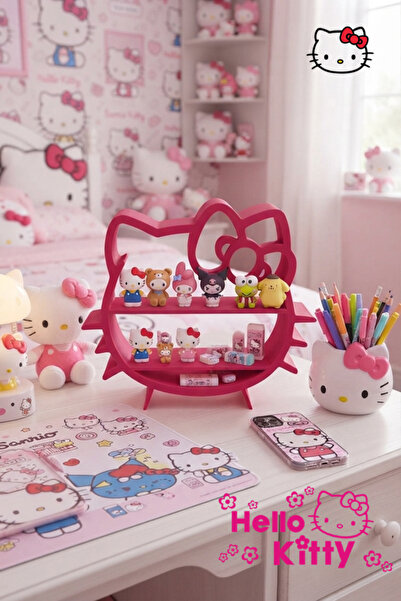 Hello Kitty Fuşya Masaüstü Raf Organizer Çok amaçlı Mini Figür Düzenleyici