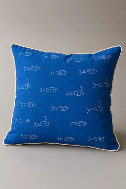 dekomall home & living Sardine White Piping Blue Throw Pillow Cover