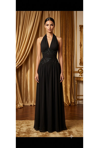 shahad fashion High-End Greek Black Style Evening Dress, Luxurious Simplicity...