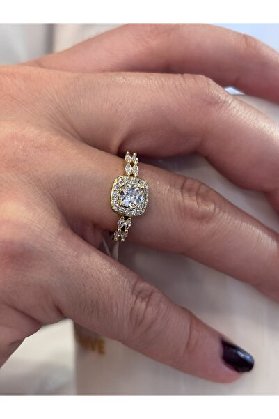 Stelle Jewelry خاتم ذهبي نسائي من Xuping مرصع بحجر الزركون المربع، موديل سولي...