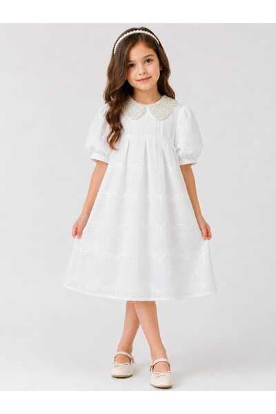 gmax Girl's Dress with Floral Patterns and Embellished Collar