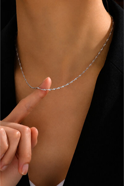 Tixy Pixy 316L Stainless Steel Silver Singapore Chain Women's Necklace