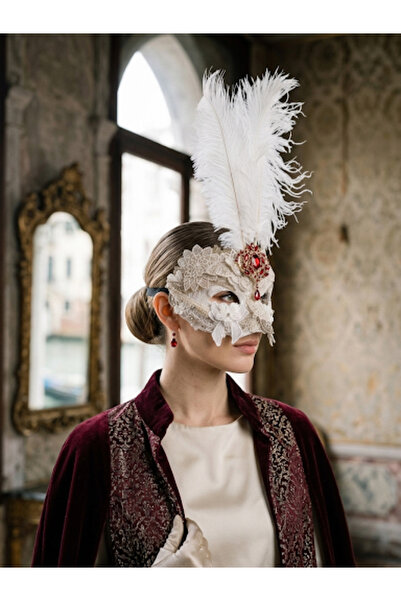 Venemask Bianca Royal Ivory Feather Mask