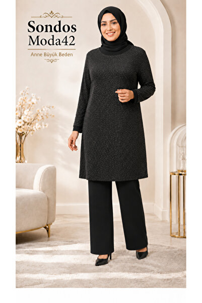 Sondos Moda42 Hesna Hasret Large Size Caviar Printed Round Neck Stone Embroid...