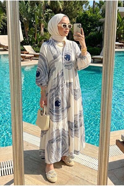Kirazca Butik Women's Wave Patterned Summer Long Hijab Dress (Unlined)