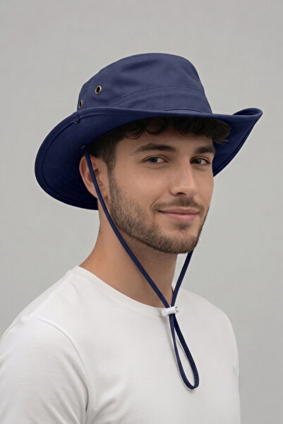 Mollycrush Drawstring Fisherman Hat Summer Sun Protection Travel Gift |   Navy Blue Unisex Foldable Side Bags
