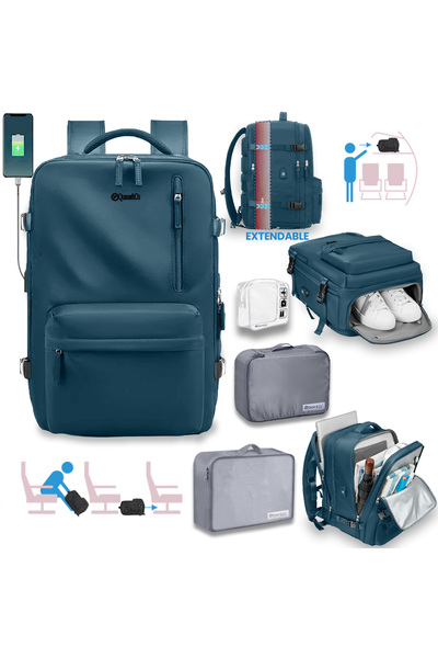 Quasar & Co. Rucsac voiaj, bagaj mana avion extensibil 43x30x20-28 cm+2 x hus...