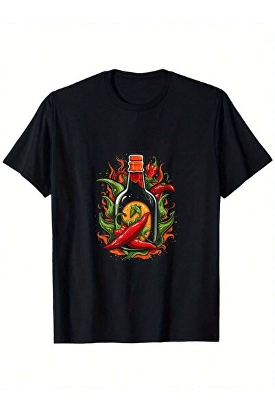 KYMC07 Men'S Pepper Graphic T-Shirt Spicy Design With Chili Peppers Flames He...
