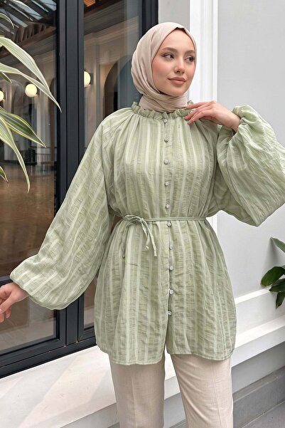 Salih Çelebi Birit Detailed Shirt Y0122 - Mint Green