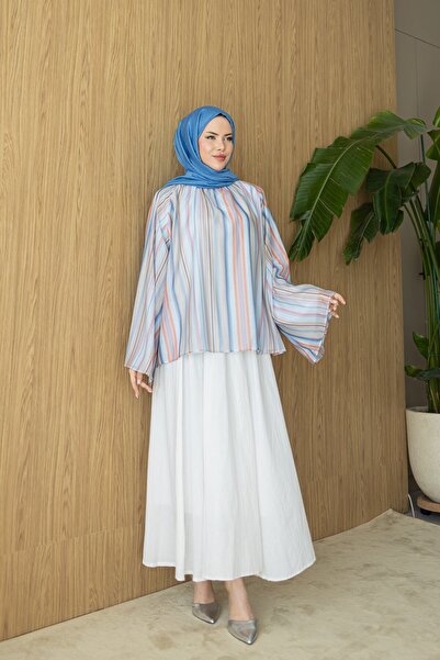 OZELİMMODA İnce Keten Bluz | Mavi
