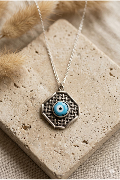 ZGNOVA Cast Iron Evil Eye Beaded Necklace with Steel Chain and Special Design...