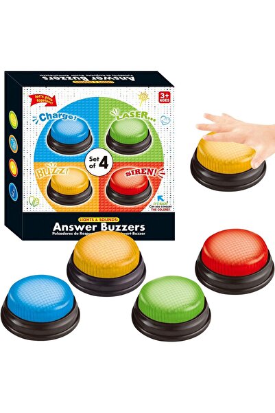Home Smart Answer Buzzer Set of 4 Lights & Sound Buzzer for Quiz Game Assorte...