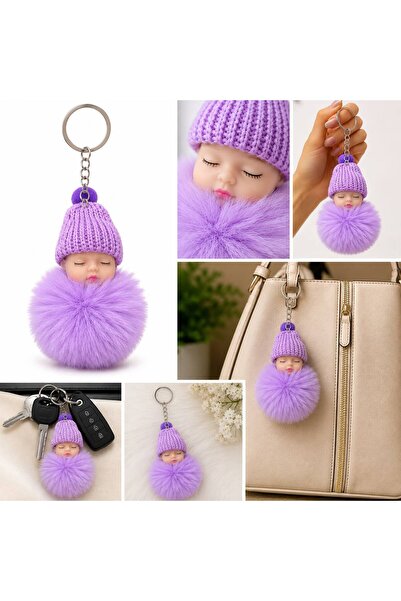 BEFS STORE Breloc cu păpușă adormită în beretă de pluș și pompon moale