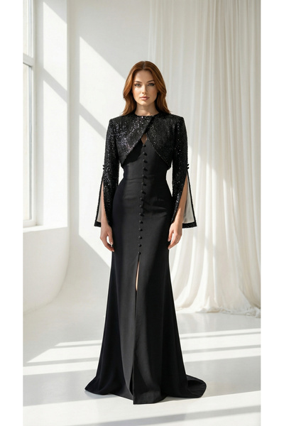 holie dress PUL VE BORU PAYET BOLEROLU DÜĞME DETAYLI YIRTMAÇLI BALIK KESİM UZ...