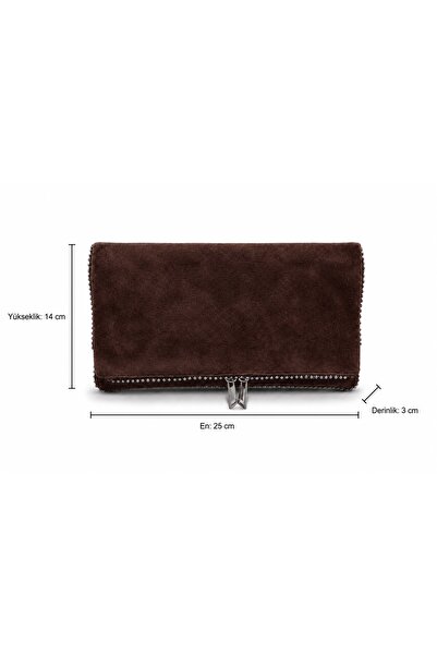 PaminBags Aksesuar Gerçek Süet Deri Katlanır Zincirli Portföy Clutch Asksesua...