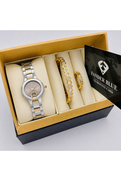 FANDER BLUE Luxury Women's Fender Blue Watch Set 3 Pieces - Bicolor with Gray...