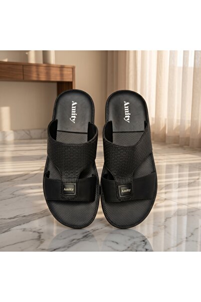 Lucky Steps Men's Woven Texture PU Leather Double Strap Slide Sandals Anti-Sl...