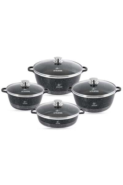 Lifesmile Life Smile 8-Piece Nonstick Granite Cookware Set – Oven-Safe Casser...