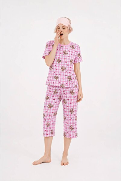 MODABOX 100% Cotton Combed Cotton Capri Pajama Set Short Sleeve T-Shirt and C...