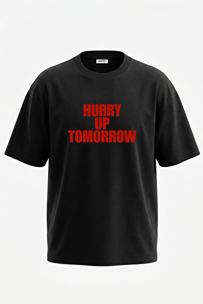 Anetos Hurry up Tomorrow_1 Design Printed Oversize Black T-Shirt