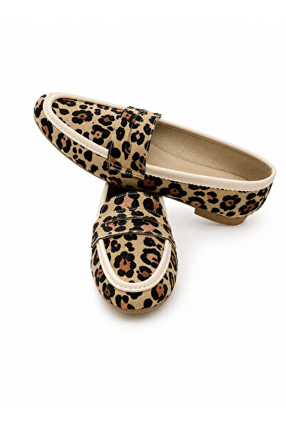 Lady Sunna Ejder Kahverengi Leopar Desenli Metal Detaylı Alçak Topuklu Kadın Loafer Ayakkabı