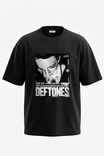 Anetos تي شيرت أسود كبير الحجم مطبوع بتصميم Deftones Around The Fur