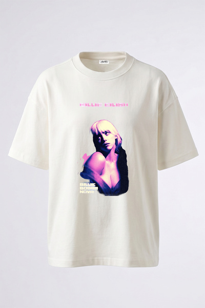 Anetos Billie Eilish_2 Design Printed Oversize White T-Shirt