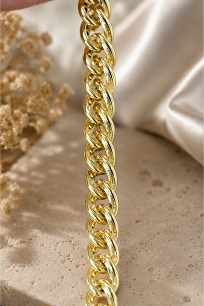 CASPARA Women's Steel Gold Twist Chain Bracelet with Tag Adjustable Shiny Gold Color
