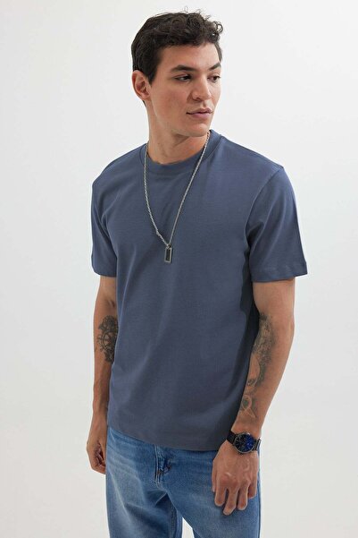 Tudors Unisex Regular Fit Comfortable Cut 100% Cotton Crew Neck Indigo T-Shirt