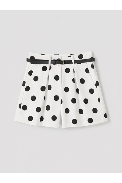 LC Waikiki Ecru Polka Dot Women's Pleated Shorts with Belt
