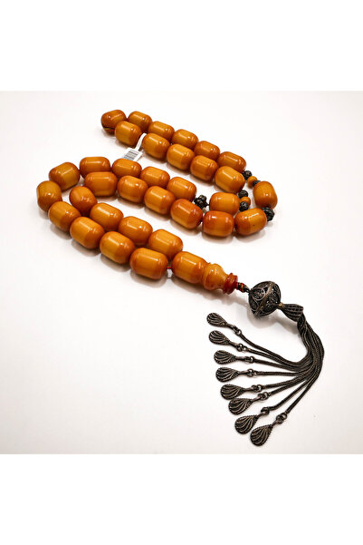 Generic Antique German Muski Rosary 33 Beads 15.5x21mm Honey-Gold Prayer Bead...