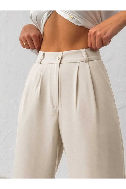 Canbeg Tekstil Women's Palazzo Double Fabric Buttoned Zipper Pocket Trousers
