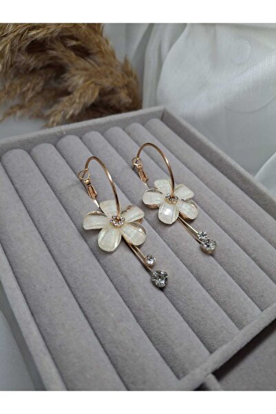 ZEYKU ACCESSORİES İnci Çiçek Küpe Zarif Çiçek ve Taşlı Tasarım Altın Çiçek Iş...