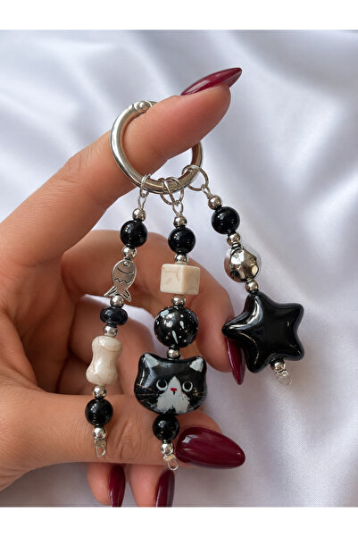 Viranes Cat and fish figured, starry bag ornament, keychain, phone charm