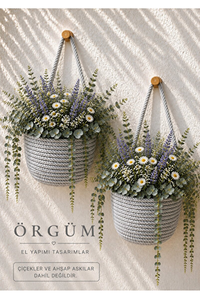 EGE ÖRGÜM Saksılık Mini Dekoratif Sepet 2'li Mini Çiçeklik 12x10 Cm(BİTKİLER ...
