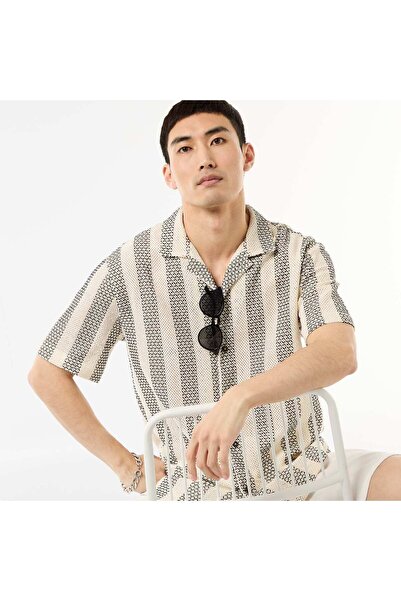 KIABI Crochet Knit Short-Sleeve Shirt WHITE